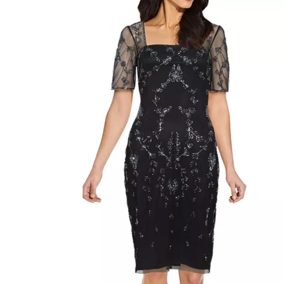 Adrianna Papell Dresses & Skirts - Adrianna Papell - Mesh-Sleeve Beaded Dress
